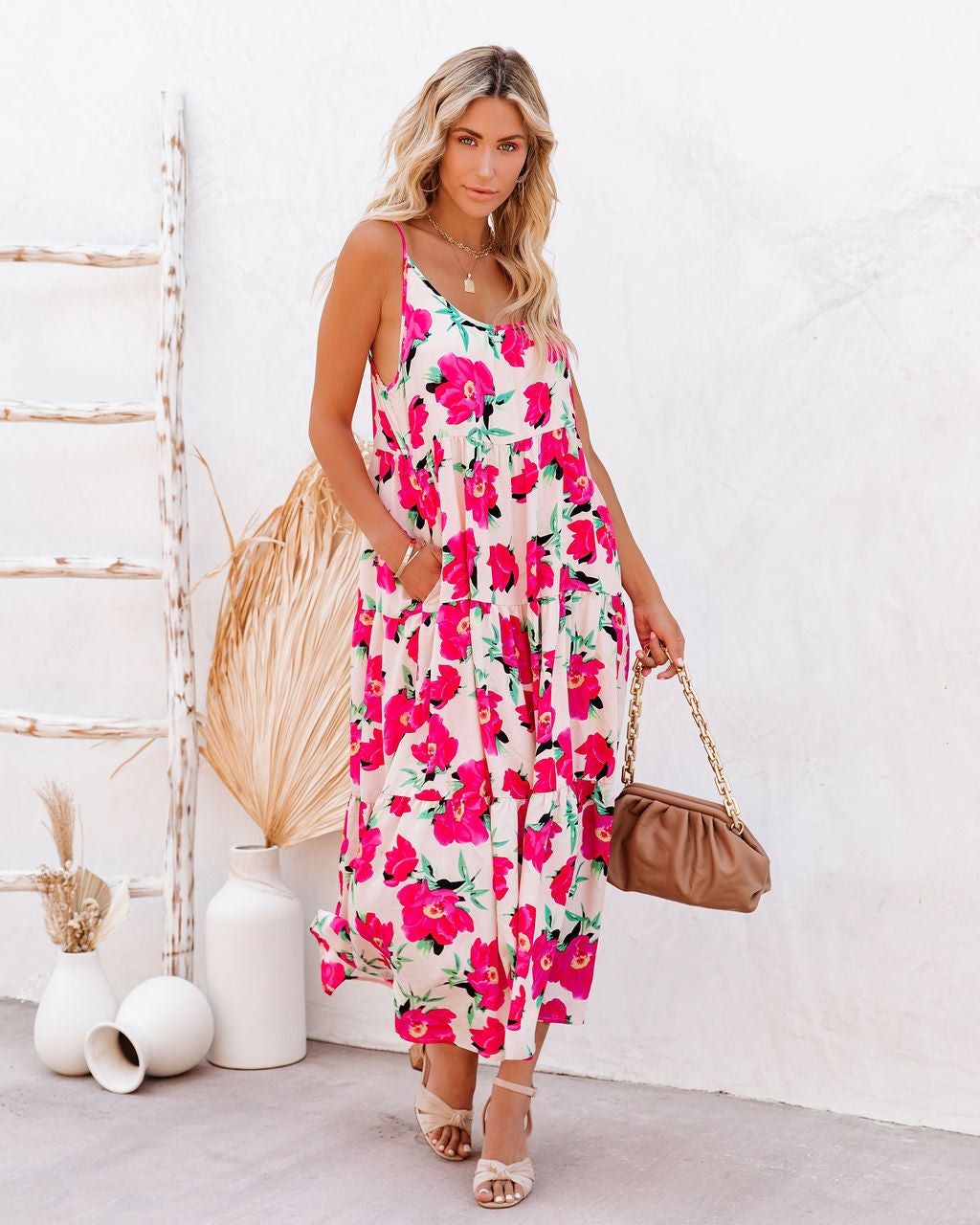 Koa Pocketed Floral Tiered Midi Dress - SALE