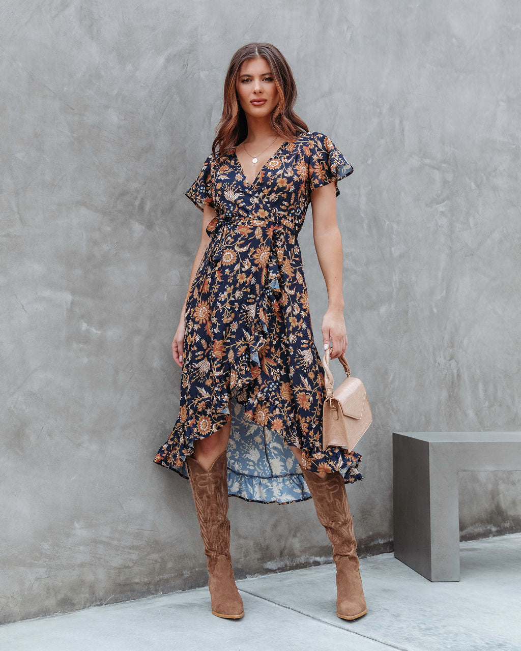 Find The Sunshine Floral Wrap Midi Dress