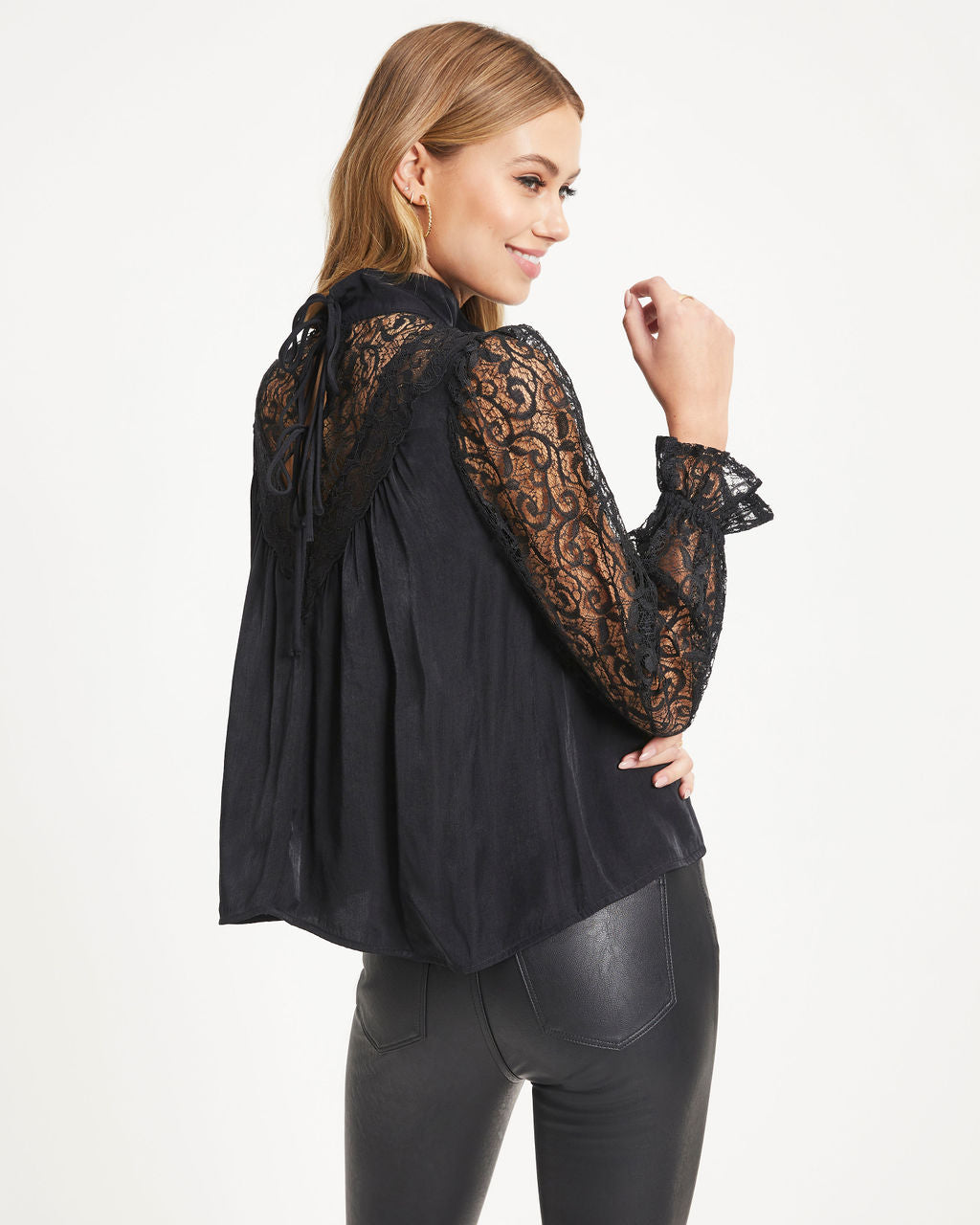 Down Memory Lane Lace Contrast Top - Black