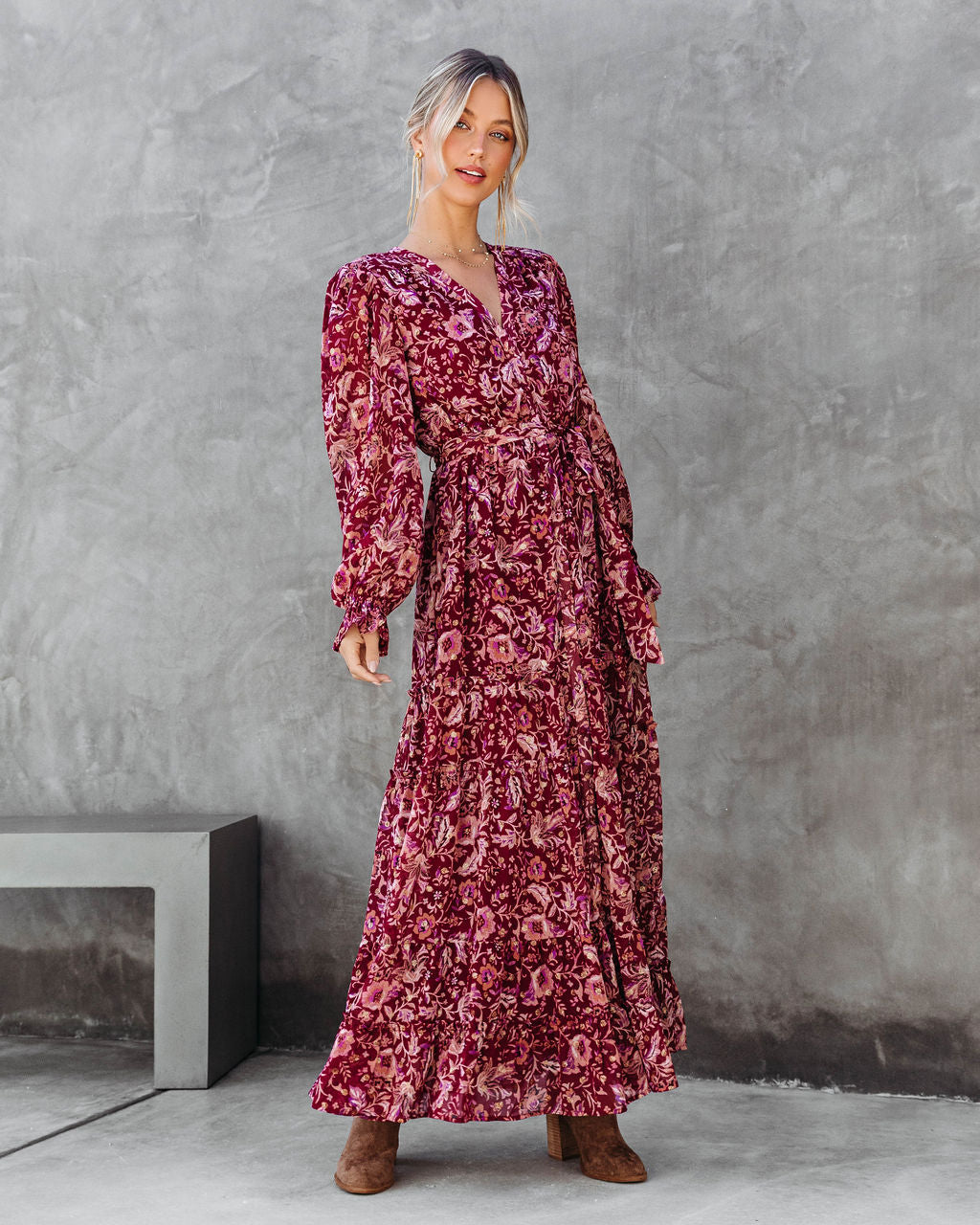 Plenty To Celebrate Floral Metallic Tiered Maxi Dress