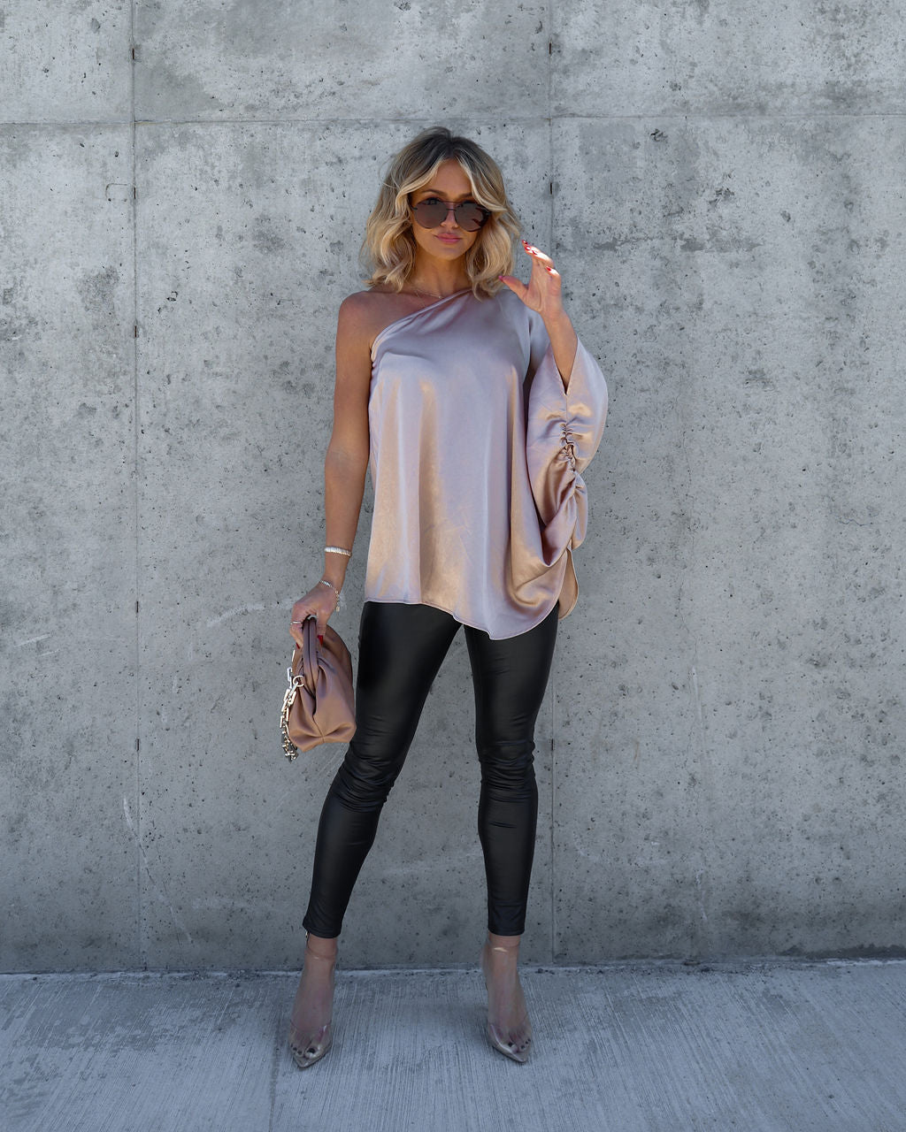 Citizen Of The World Satin One Shoulder Top - Champagne