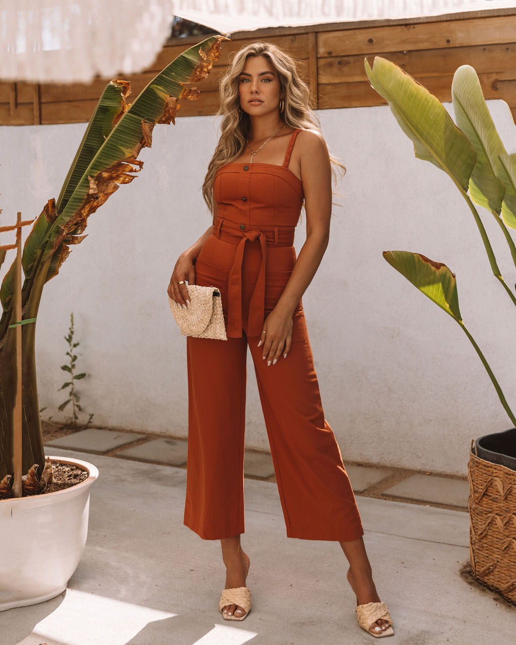 She Is Unstoppable Cotton Pocketed Jumpsuit - Rust - FINAL SALE