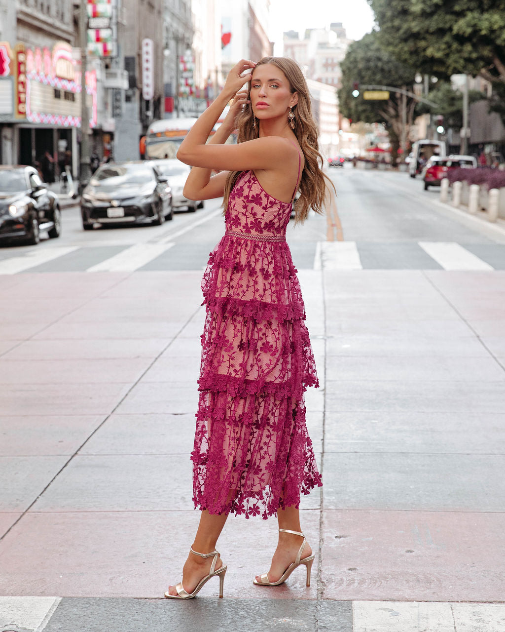 Pascal Tiered Crochet Lace Midi Dress - Wine - FINAL SALE
