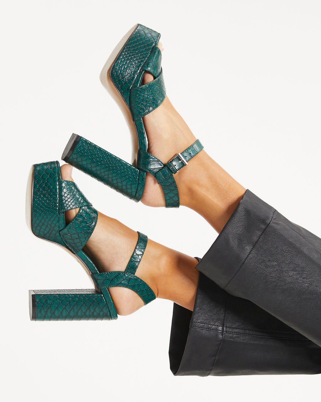 Eugina Snake Platform Heels - Pine