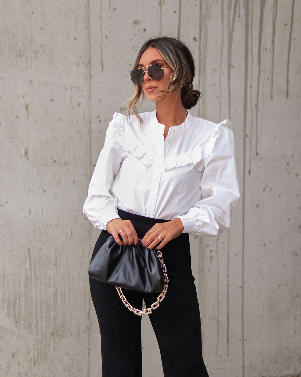 Gillian Cotton Ruffle Button Up Top - White