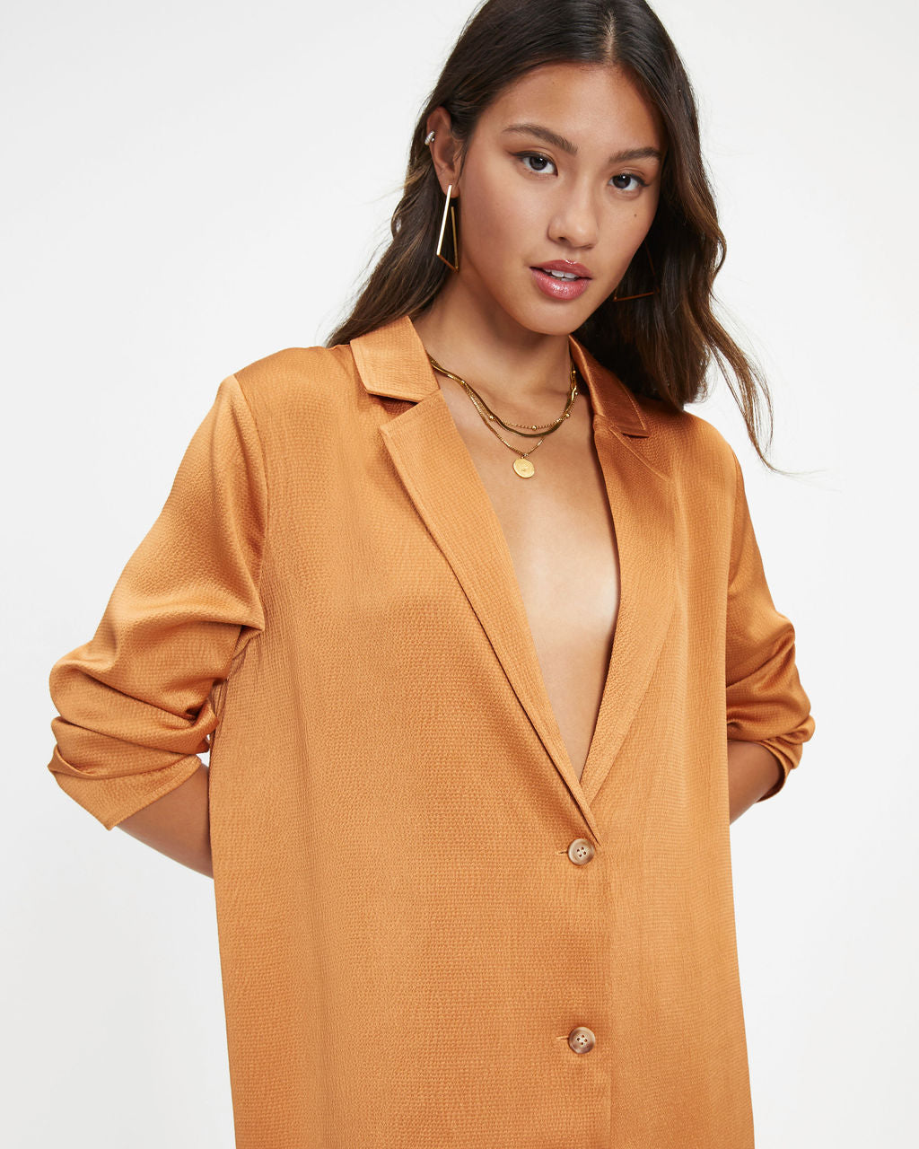 Polished Gal Satin Button Up Top - Copper