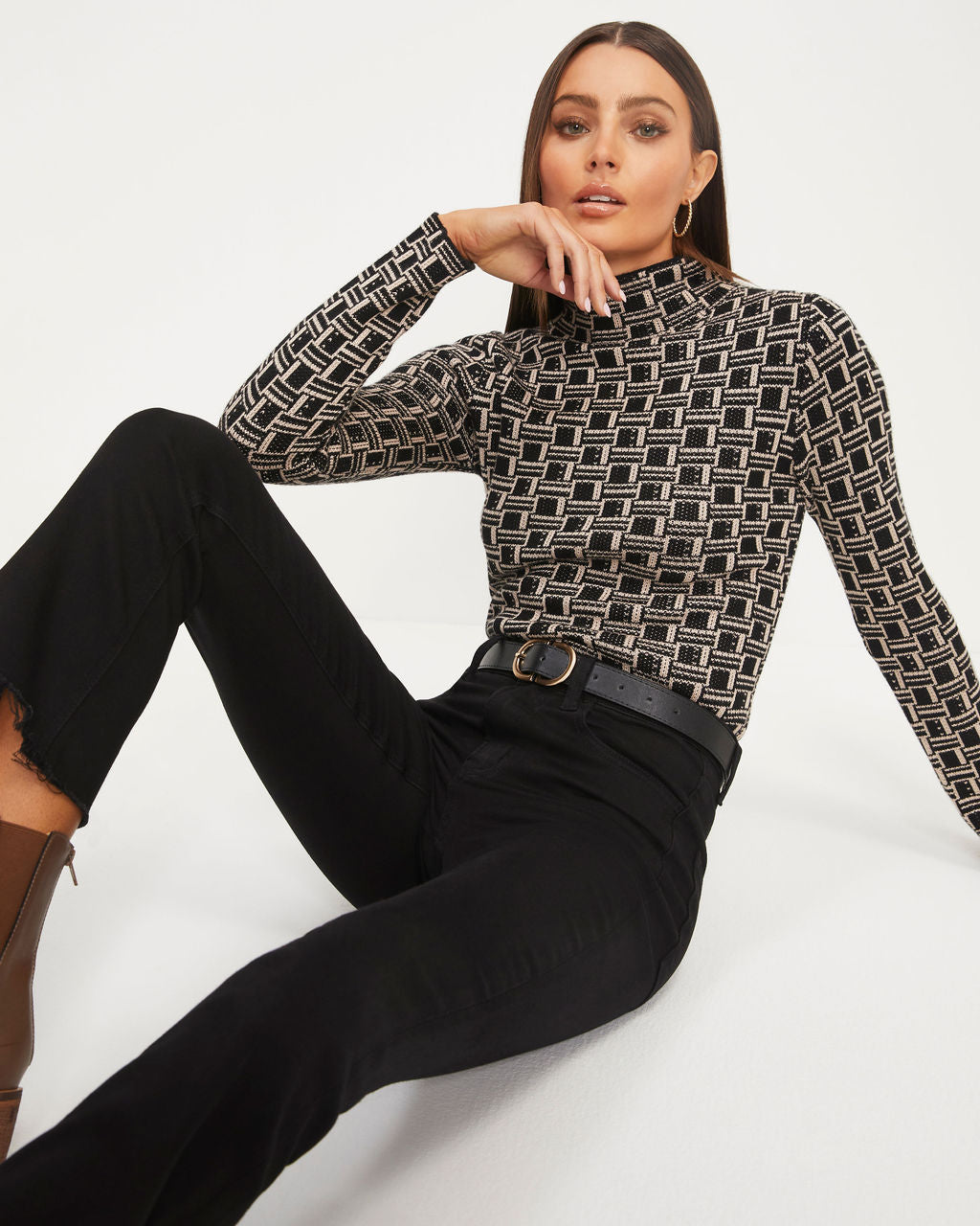Kleo Printed Mock Neck Long Sleeve Top