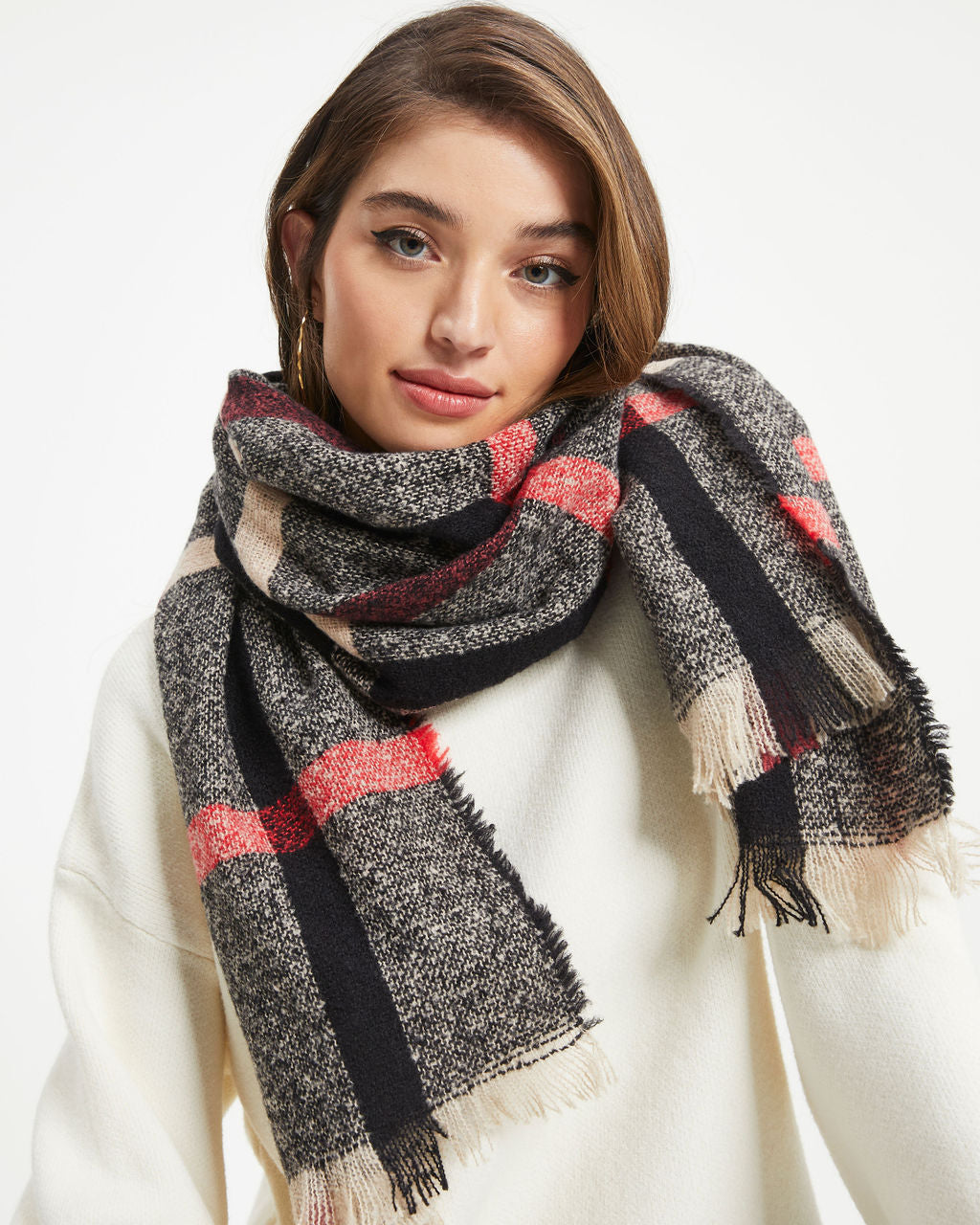 Brandon Plaid Frayed Scarf