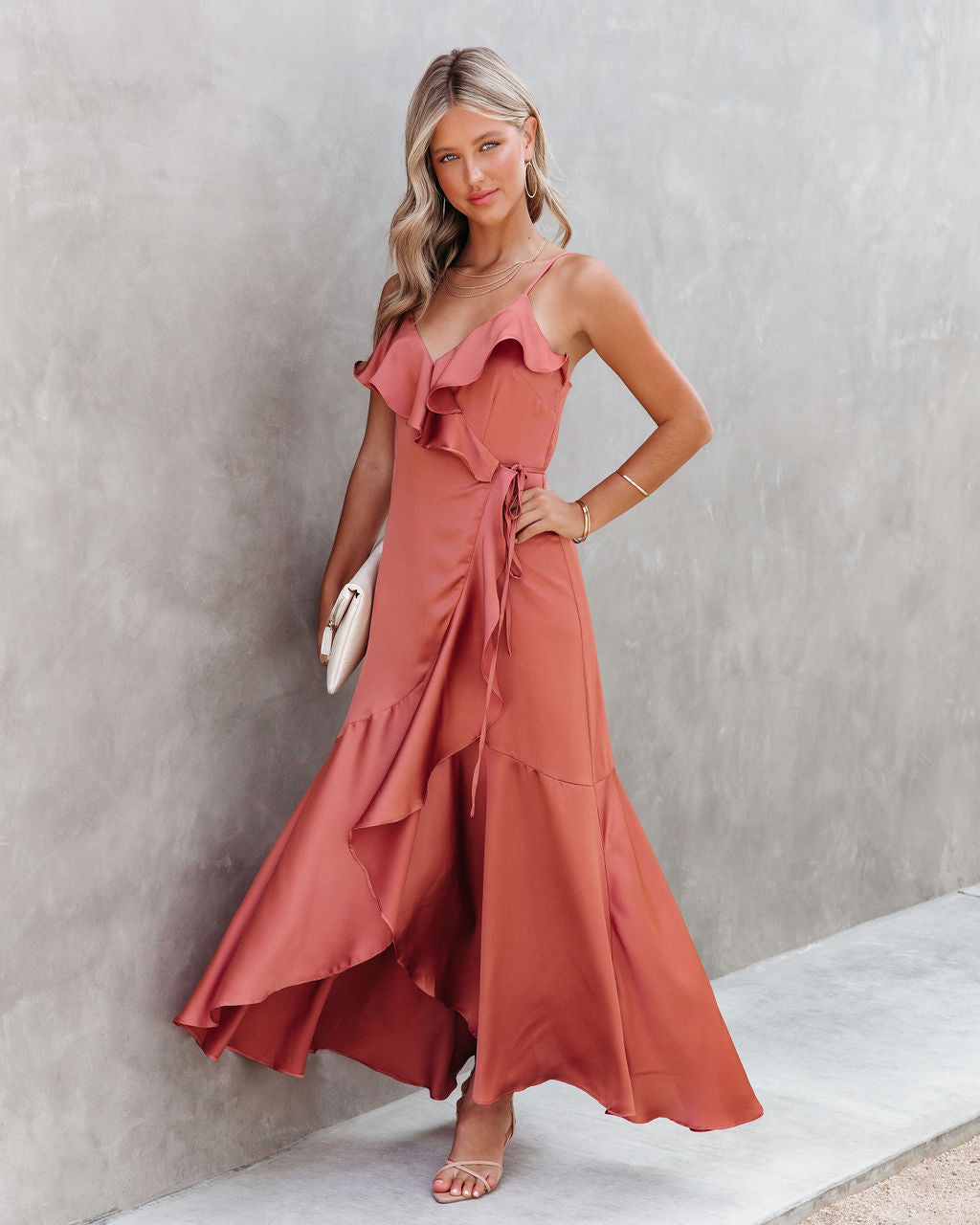 Undeniable Love Satin Ruffle Maxi Dress - Sienna - SALE