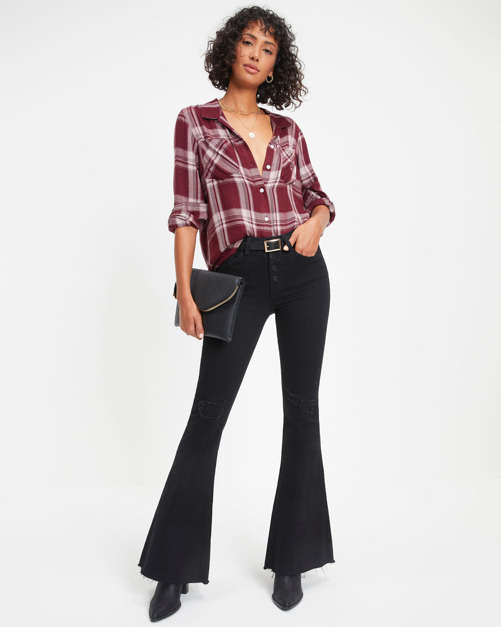 Vancouver Plaid Button Down Top