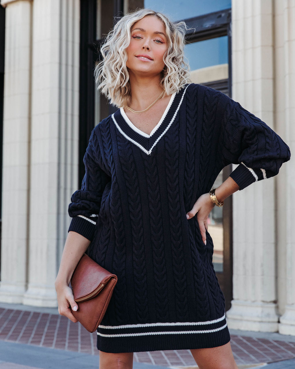 Best Of Me Cable Knit Sweater Dress - Navy