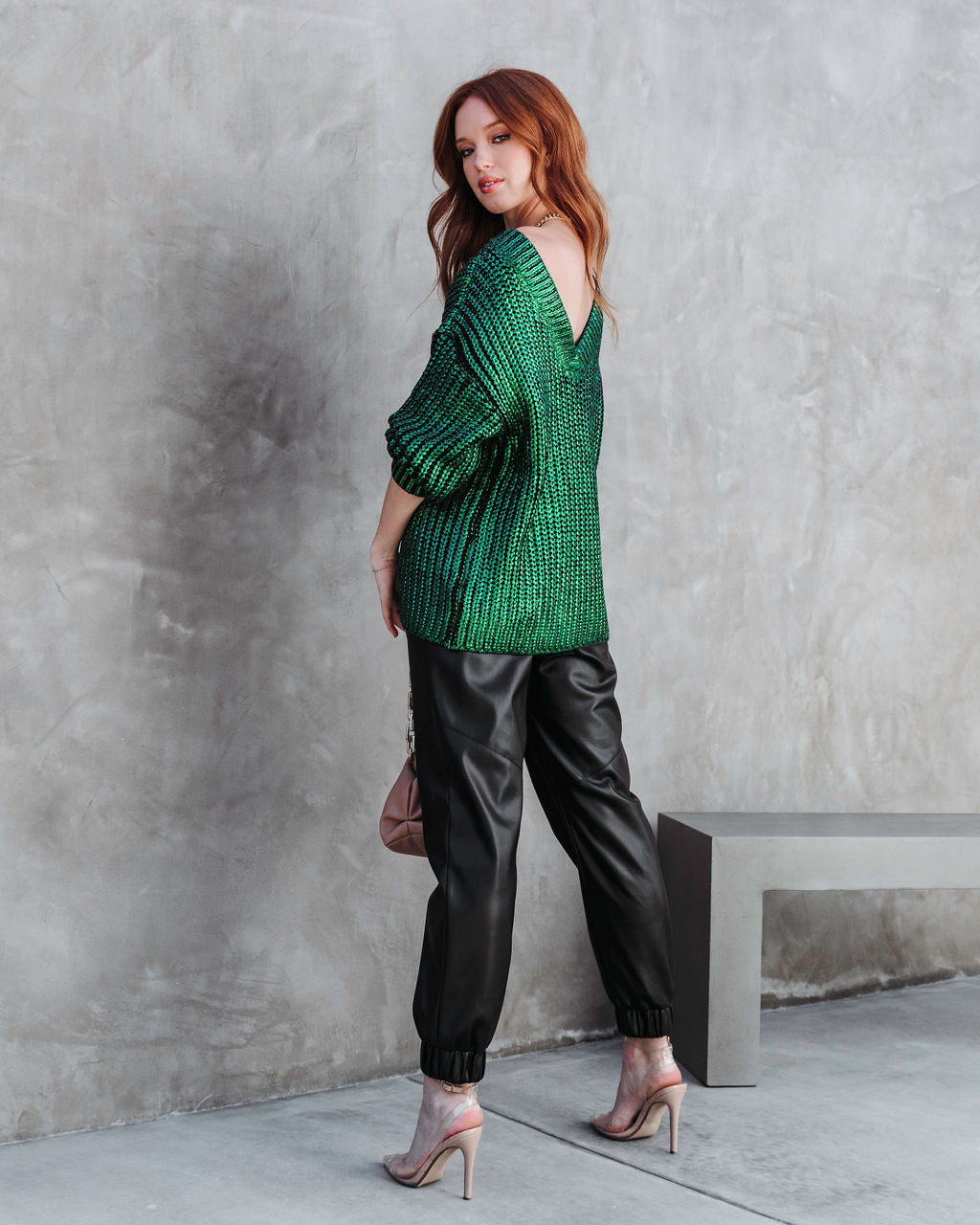 Delightful Cheer Metallic Knit Pullover Sweater - Green