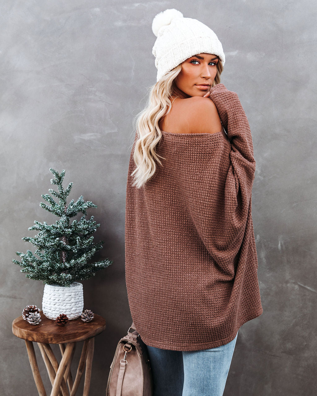 Lovell Boat Neck Thermal Knit Top - Wood