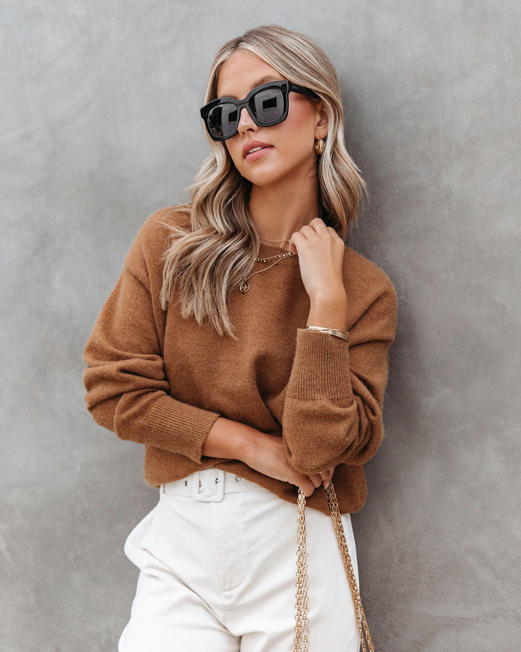 Pushing Forward Knit Pullover Sweater - Caramel