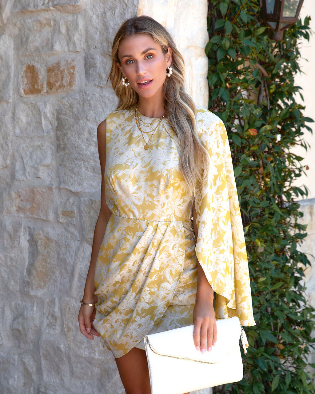 Stand Out Cape Sleeve One Shoulder Dress - Marigold - FINAL SALE
