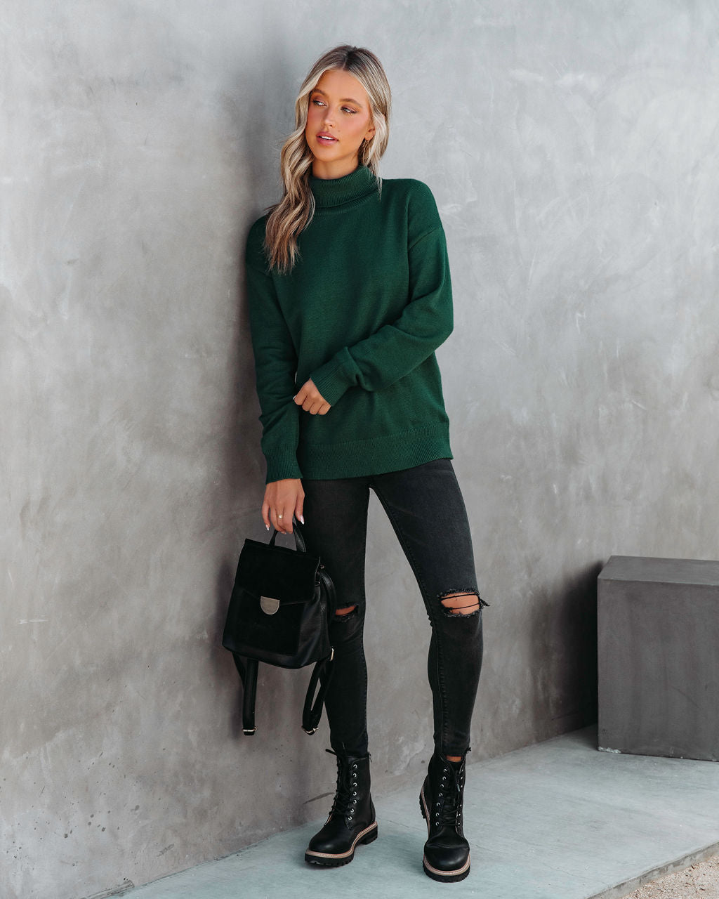 Weekday Brunch Vibes Knit Turtleneck Pullover Sweater - Green