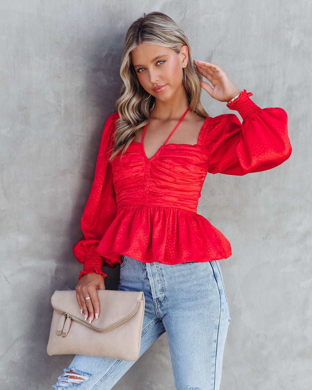 Let Me Be The One Satin Ruched Top - Red