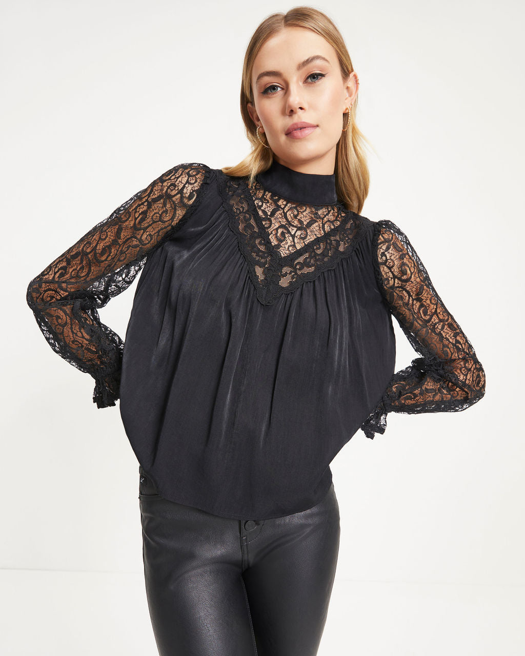 Down Memory Lane Lace Contrast Top - Black