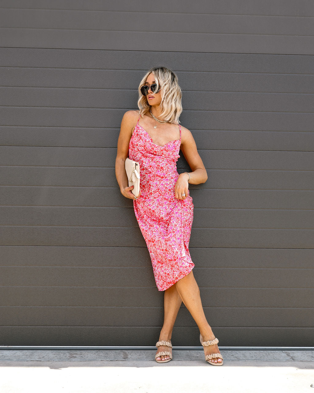 Ruby Floral Satin Slip Midi Dress