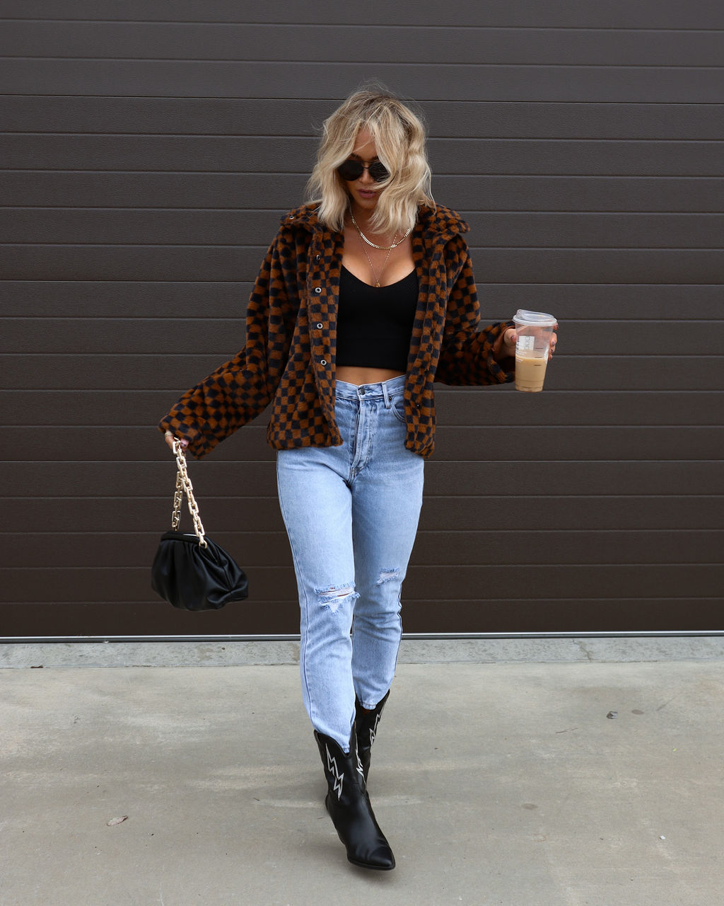 Completely Checked Out Pocketed Faux Fur Jacket