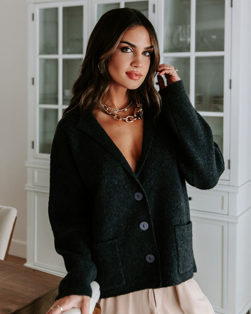 After Dinner Stroll Pocketed Cardigan - Charcoal