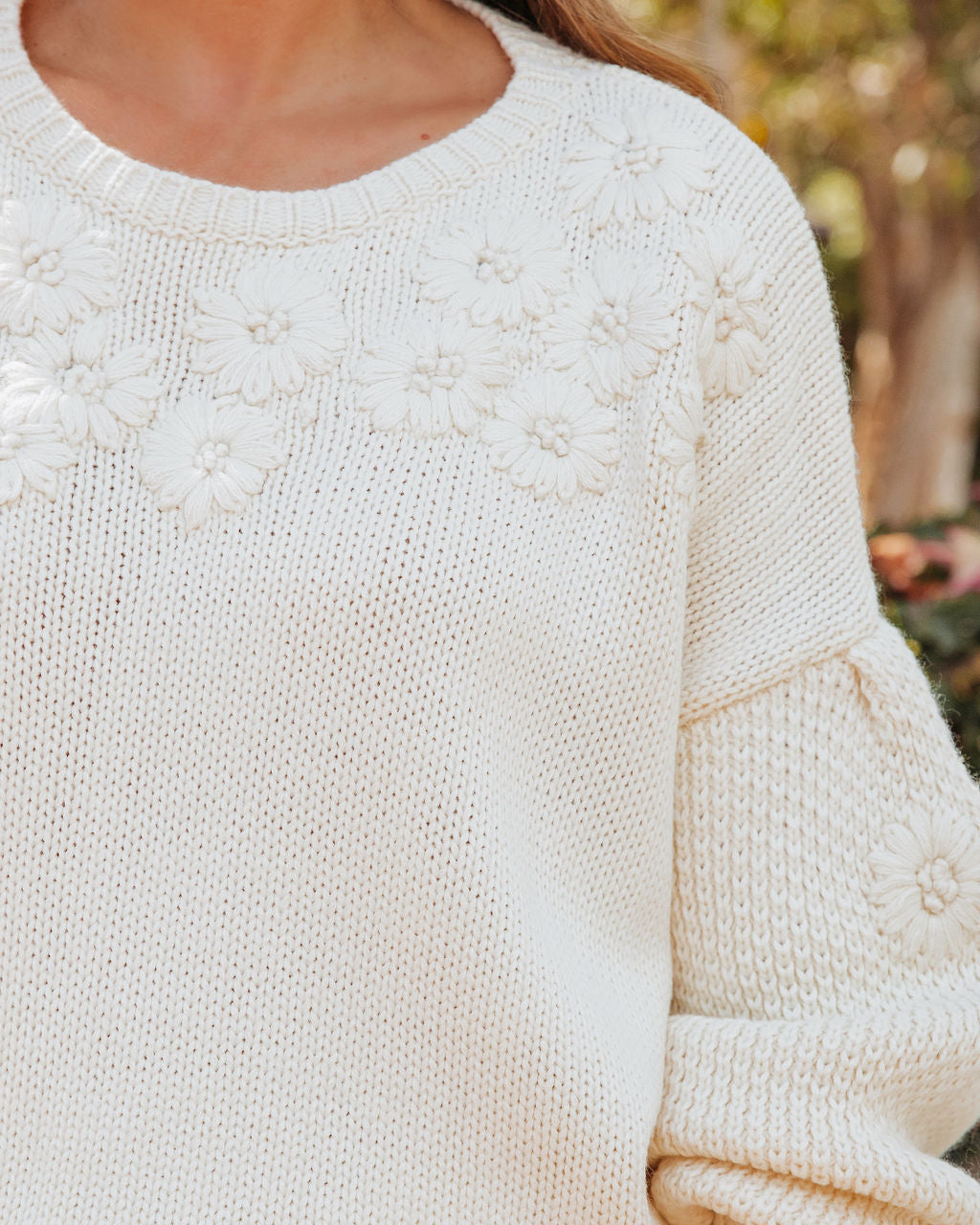 Hey Darling Floral Embroidered Knit Pullover Sweater - Ivory