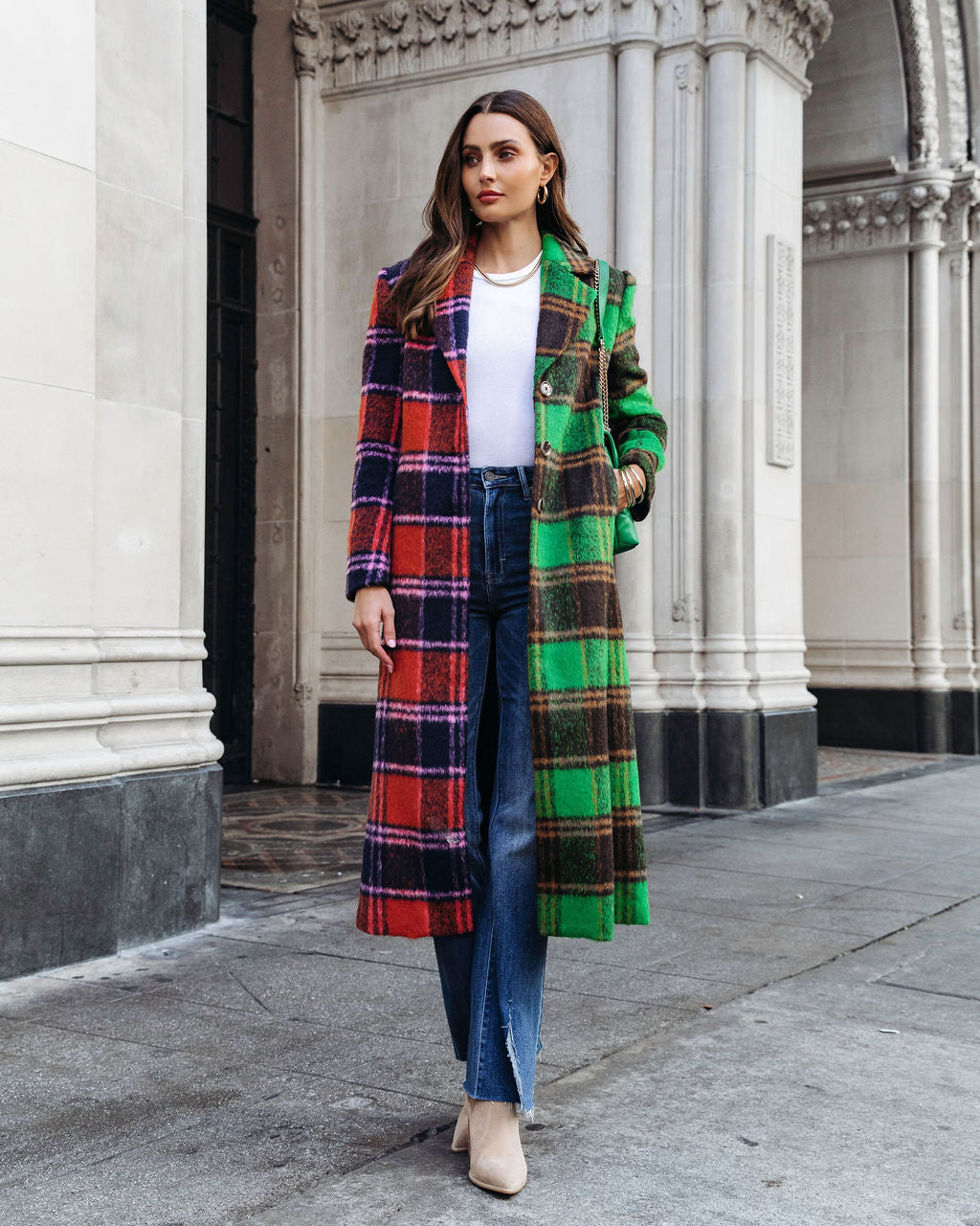 Different Pathways Pocketed Plaid Coat