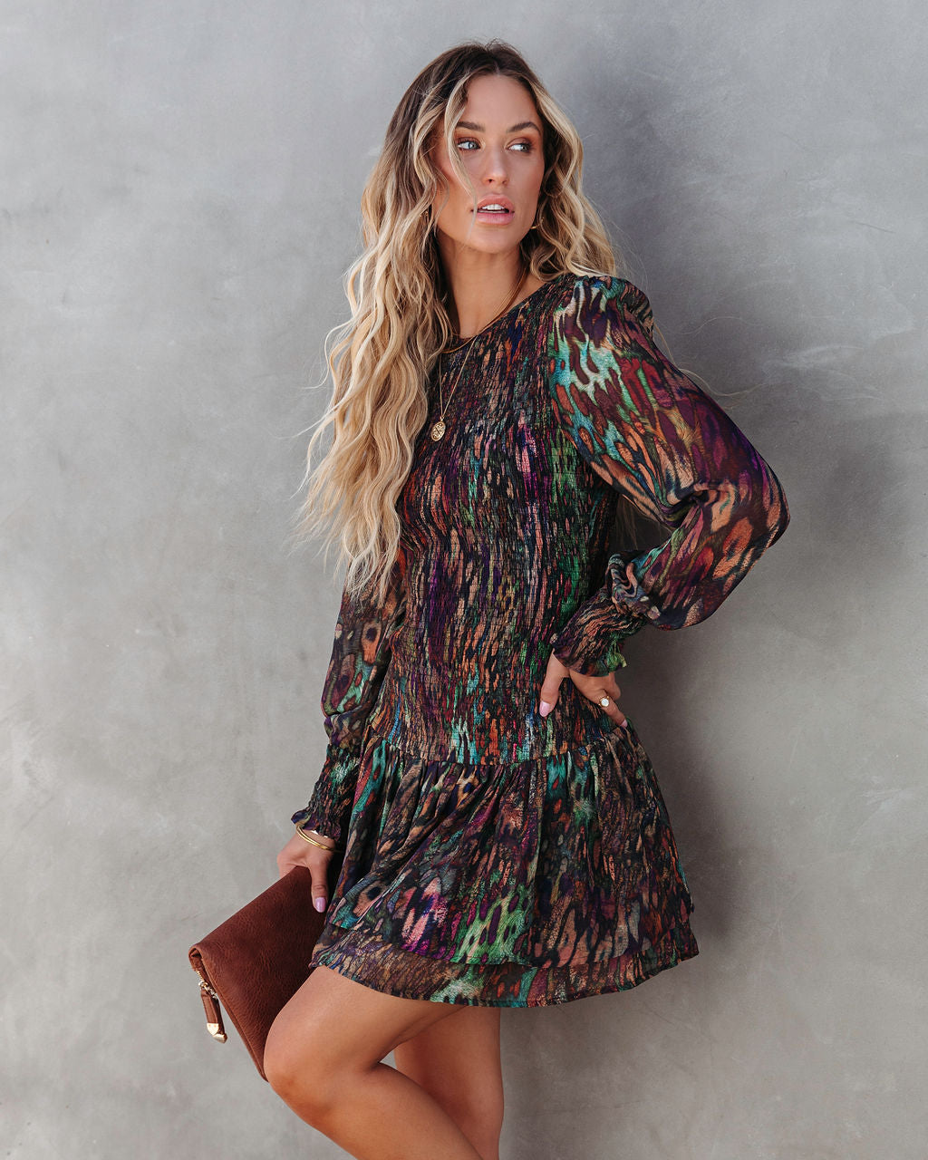 Jayde Printed Smocked Mini Dress