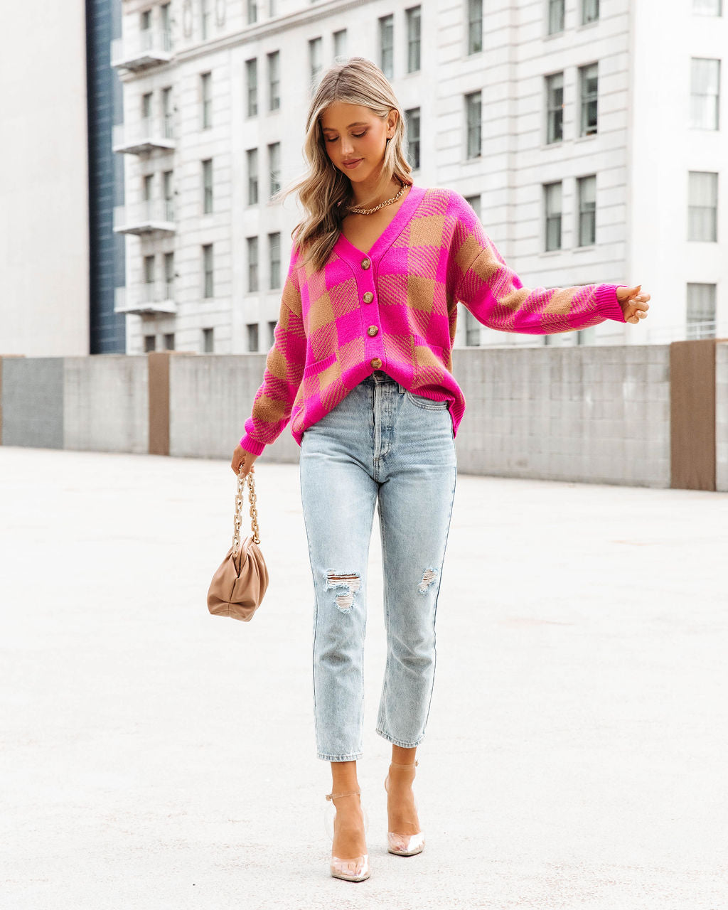 No Drama Here Plaid Pocketed Cardigan - Camel