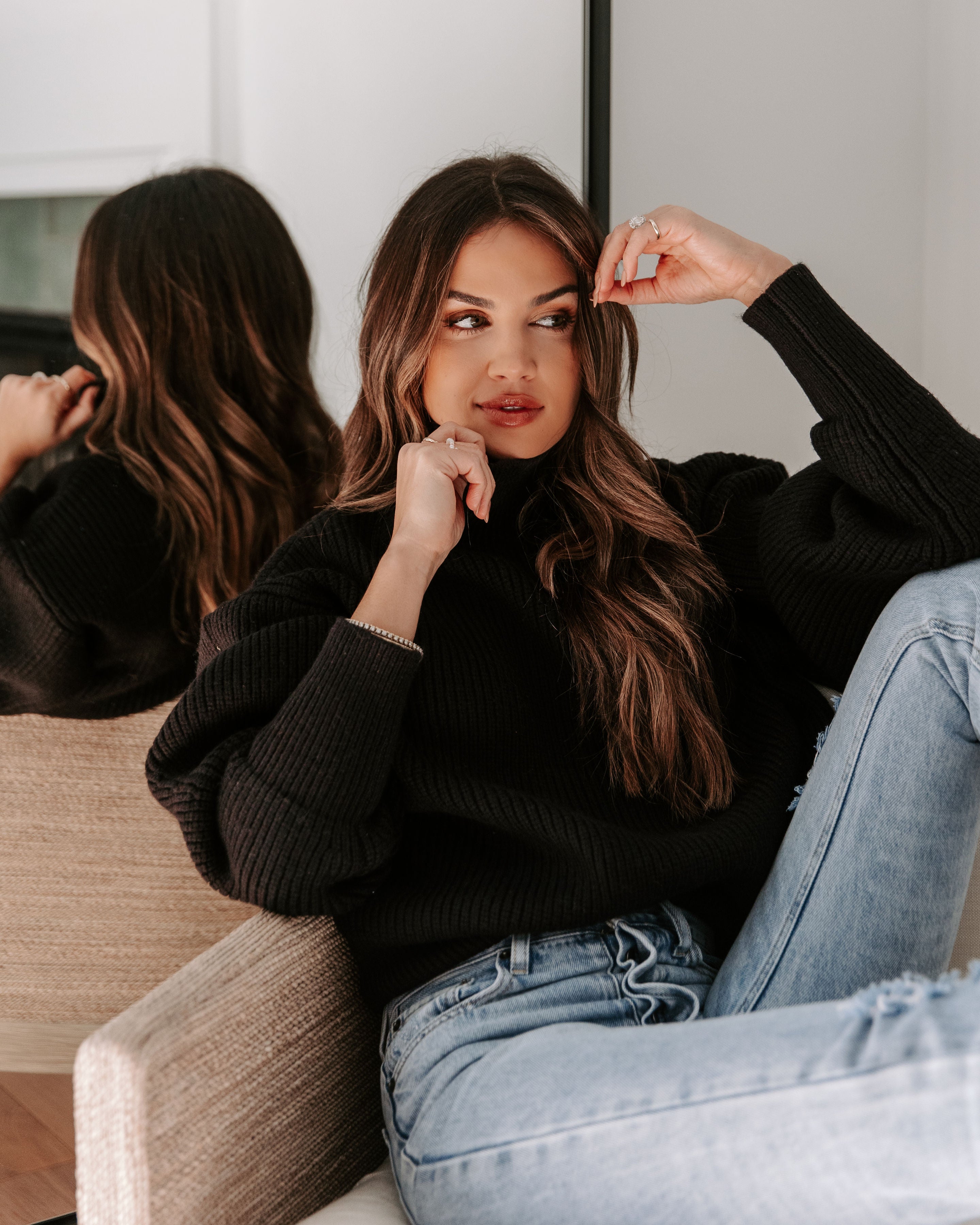 Khloe Knit Mock Neck Pullover Sweater - Black