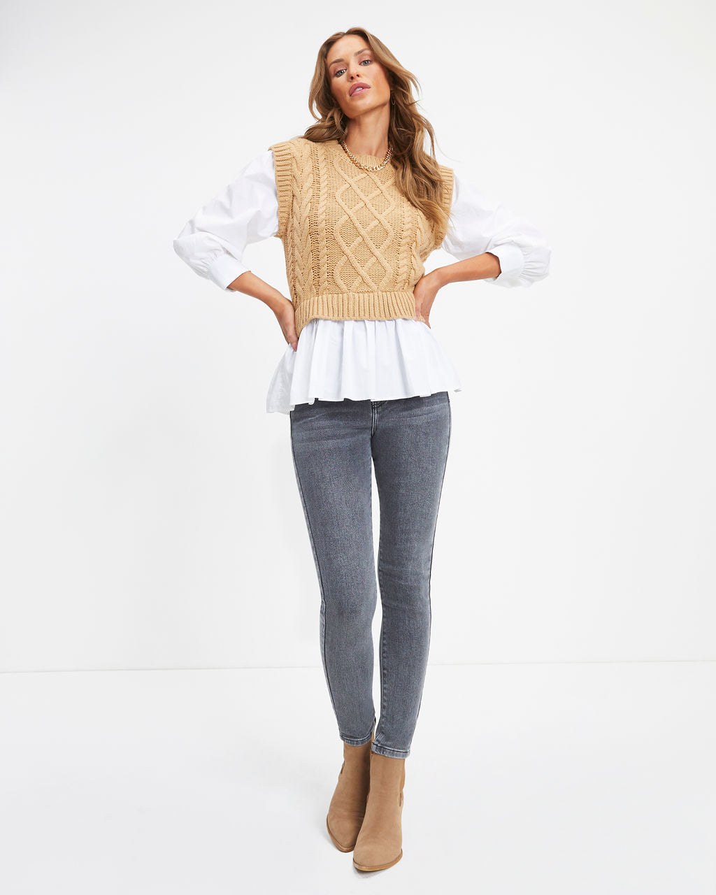 Carmine Contrast Knit Top - Camel