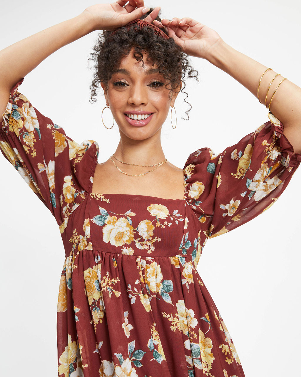Miller Floral Chiffon Maxi Dress - Cinnamon - FINAL SALE