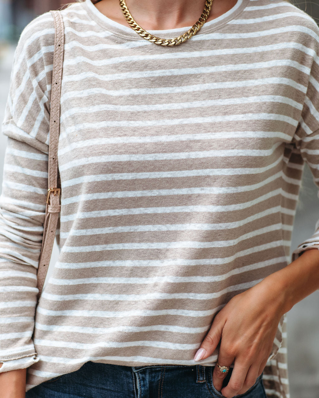 Well Loved Striped Knit Top - Beige - SALE