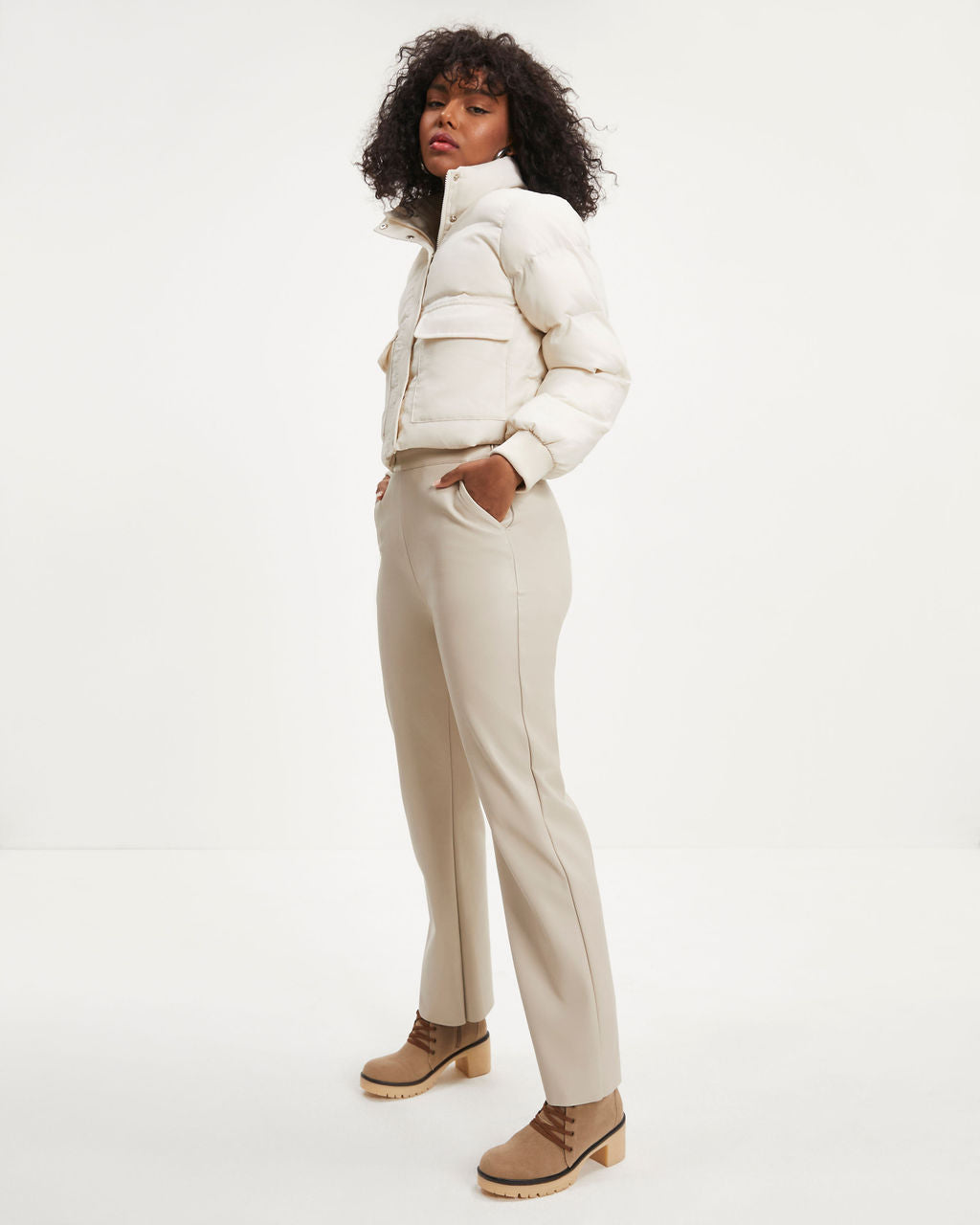 Below Zero Pocketed Puff Jacket - Off White