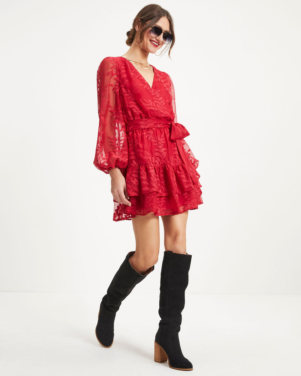 Most Gracious Embroidered Tiered Mini Dress - Red