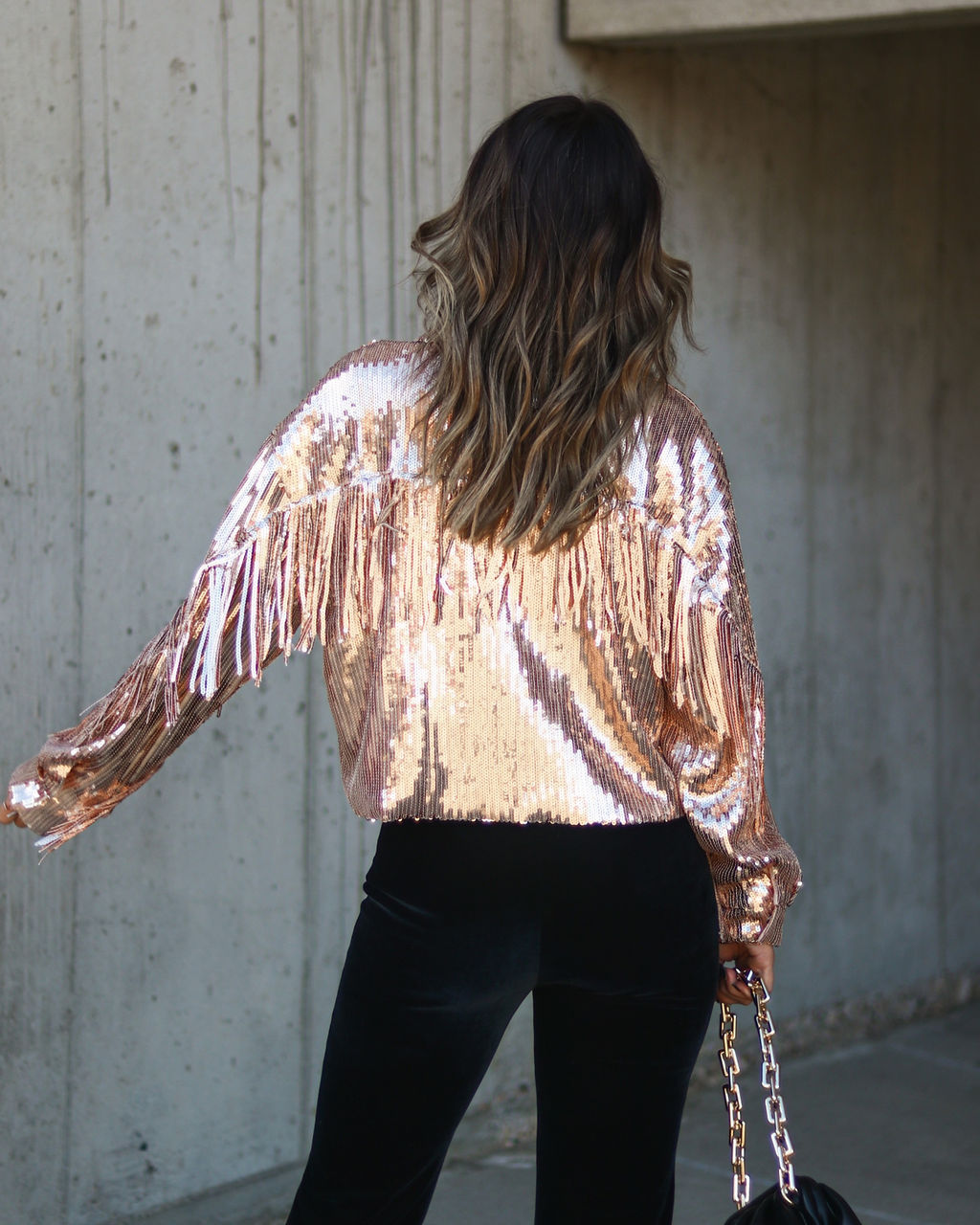 Life Is A Fiesta Sequin Fringe Jacket - Rose Gold
