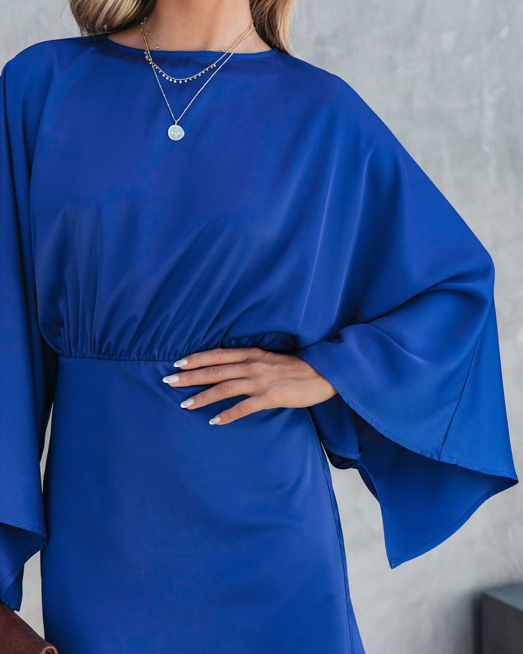 Ever Mine Satin Wide Sleeve Mini Dress - Blue