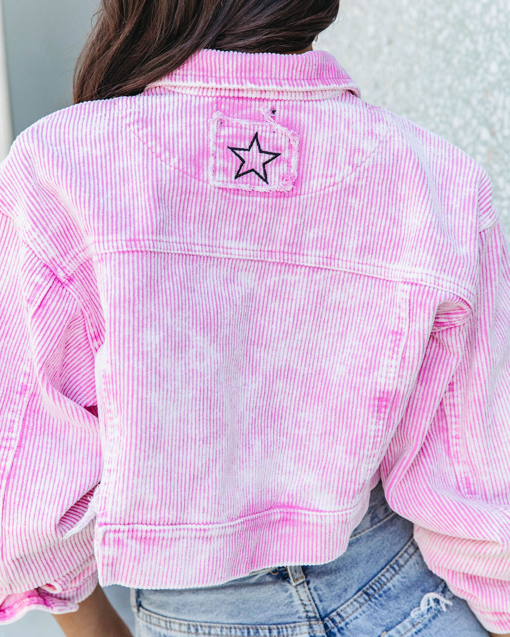 Adaley Cotton Distressed Crop Corduroy Jacket - Pink - FINAL SALE