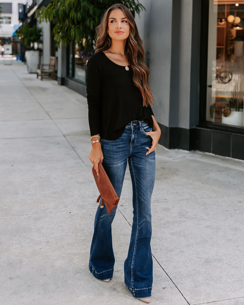 Kimberly Scoop Neck Long Sleeve Top - Black