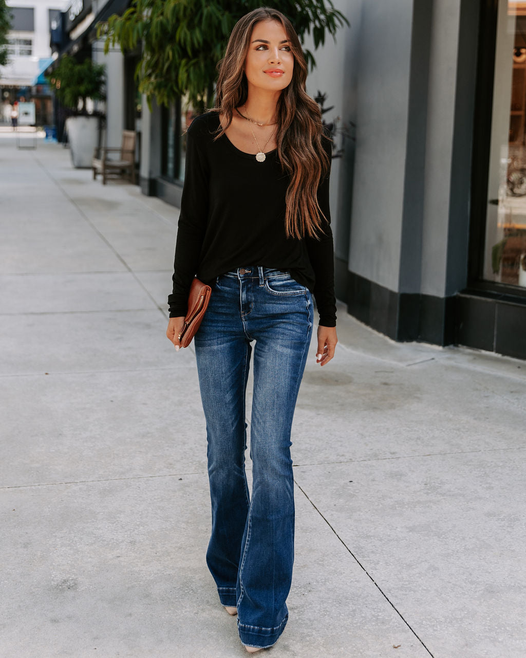 Kimberly Scoop Neck Long Sleeve Top - Black