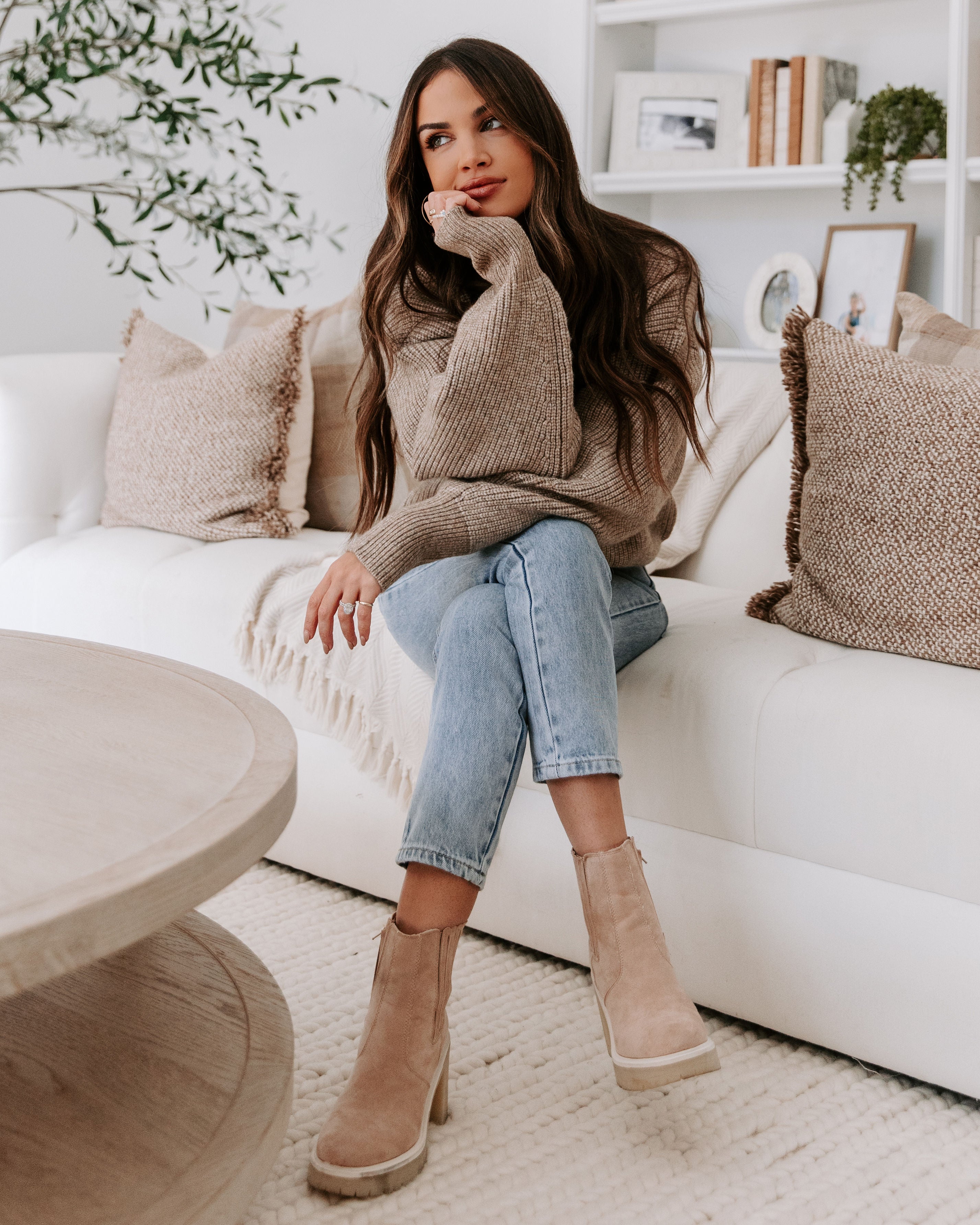 Khloe Knit Mock Neck Pullover Sweater - Taupe