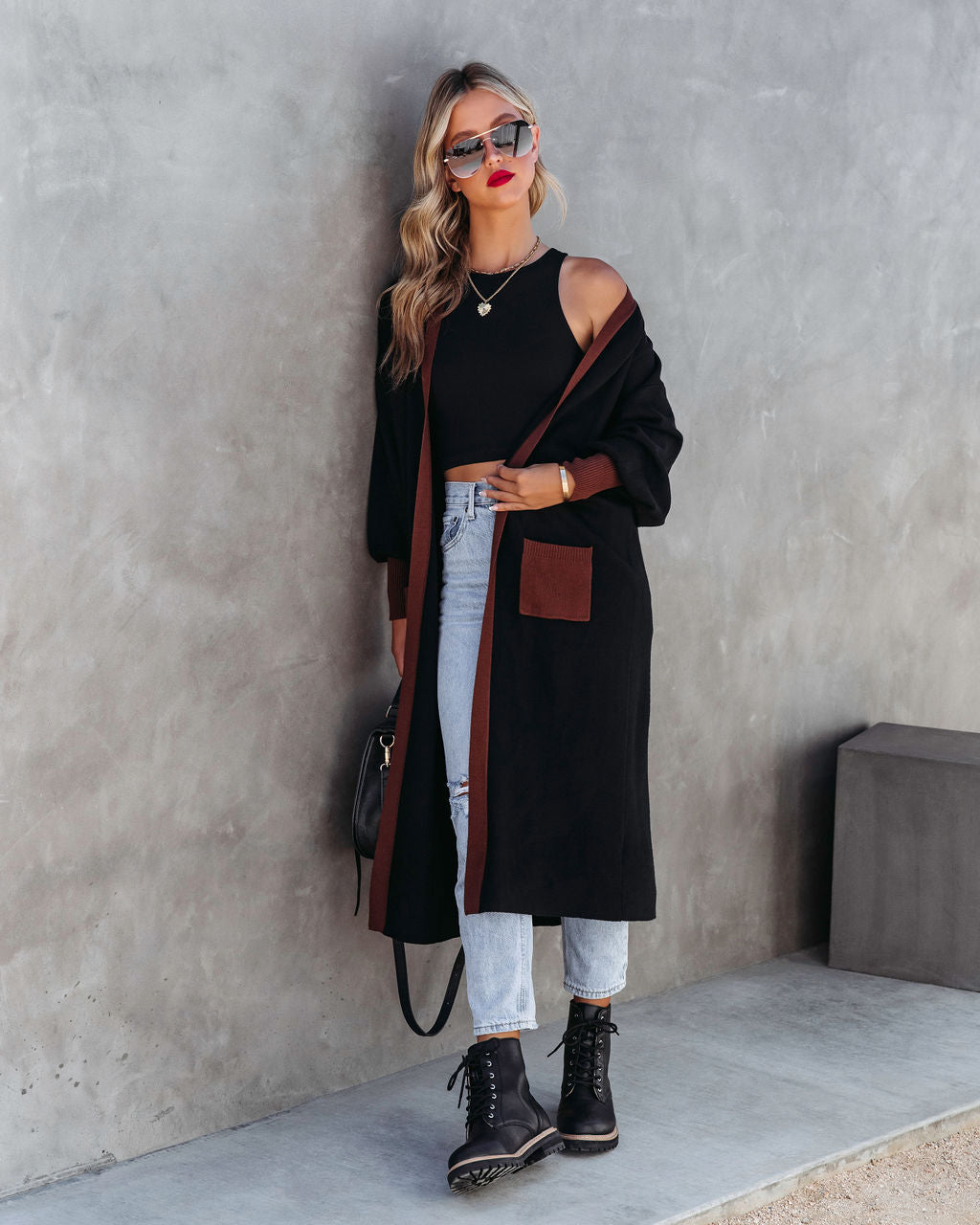 Weekend Errands Pocketed Duster Cardigan - Black