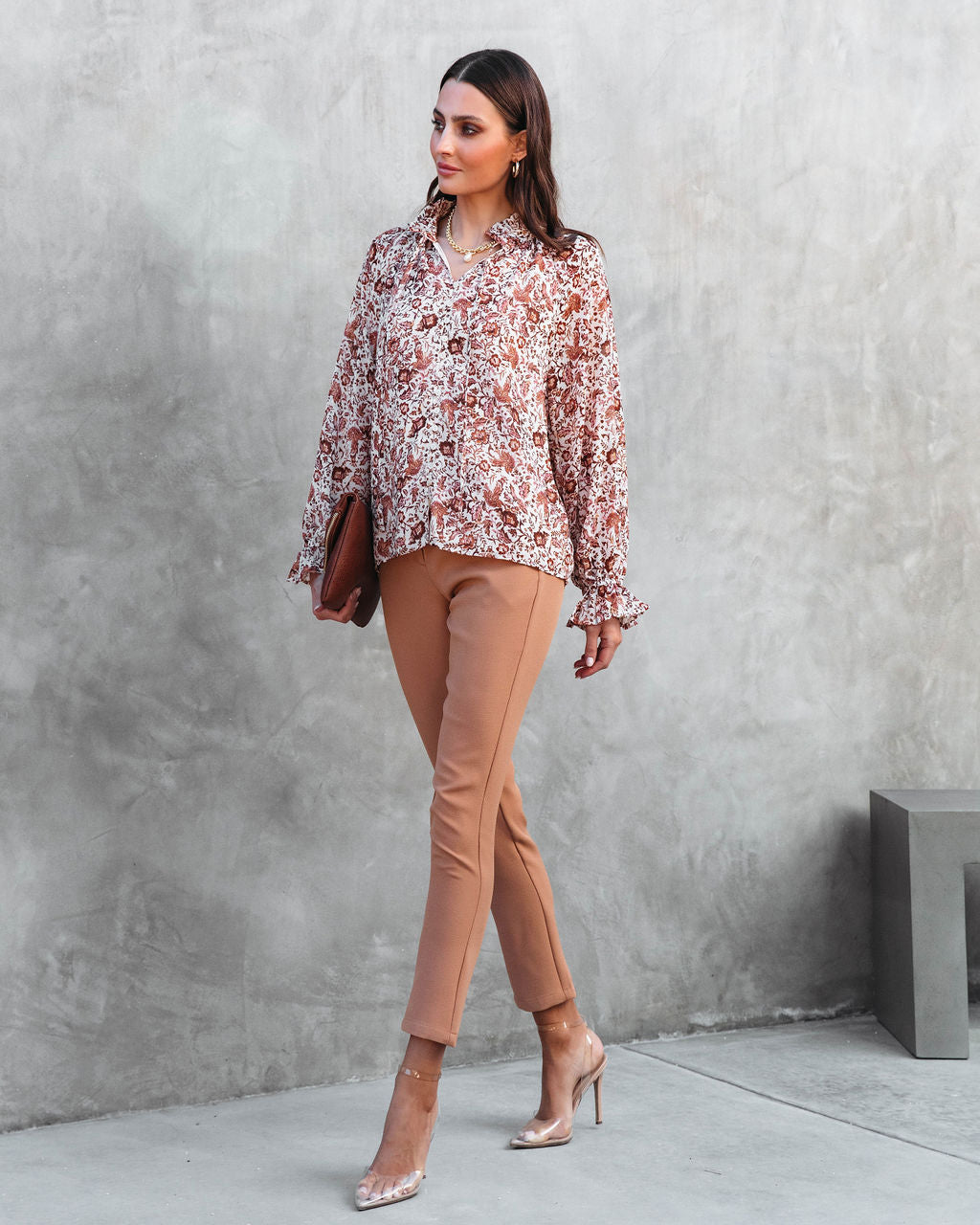 Sahara Printed Ruffle Long Sleeve Top