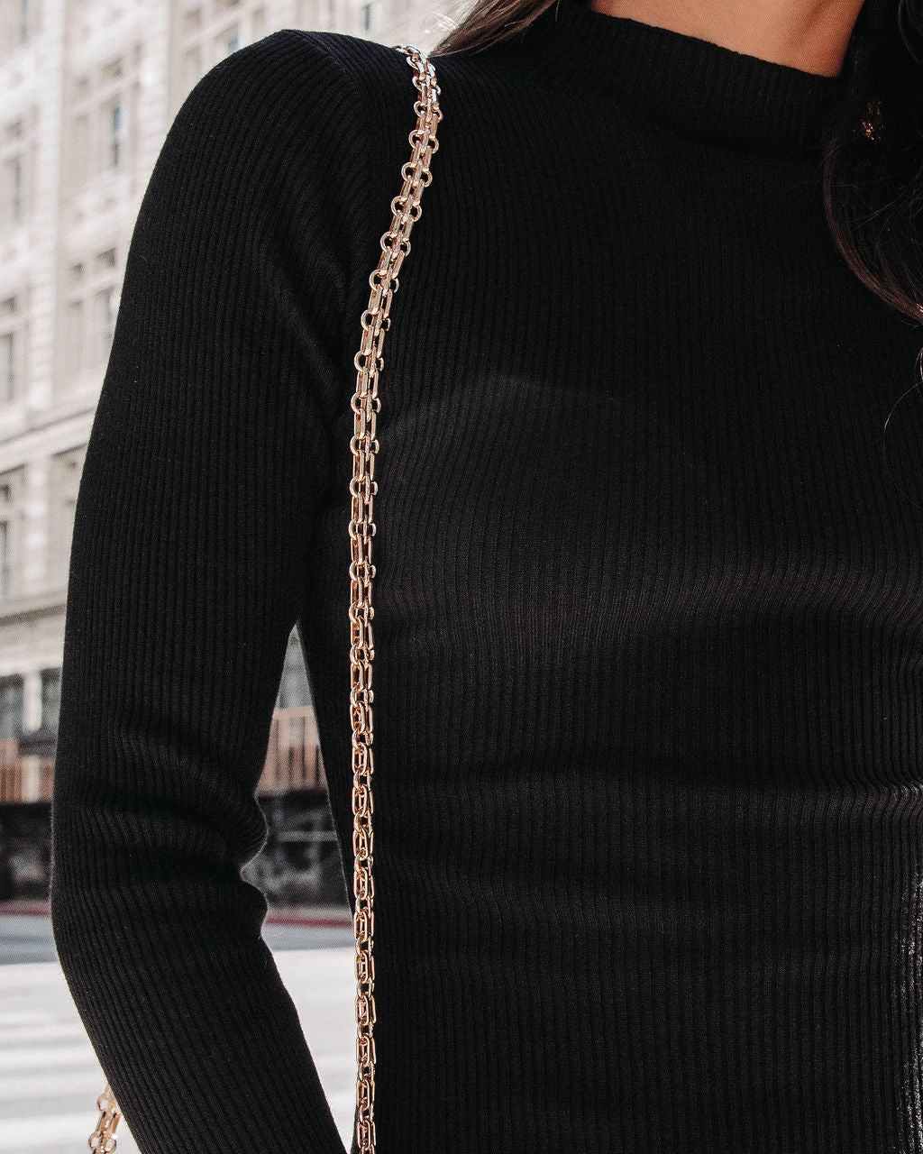 Hold That Thought Ribbed Mock Neck Midi Dress - Black