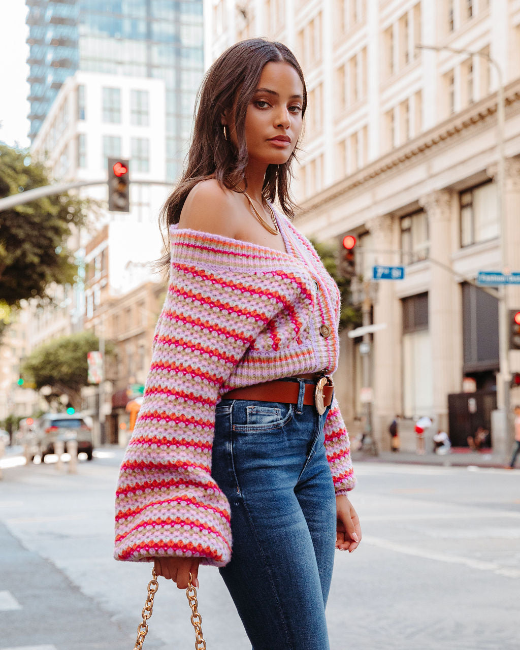 Tunnel Vision Striped Knit Balloon Sleeve Cardigan