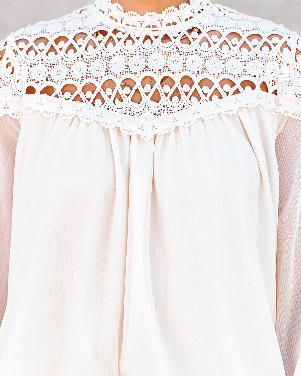 Wild As The Wind Crochet Lace Chiffon Top - Cream - SALE