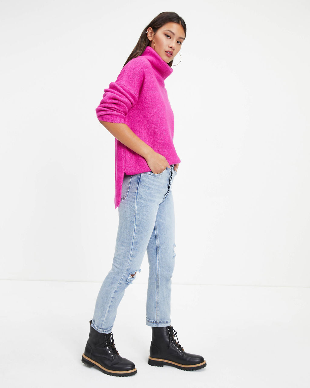 Betsy Cowl Neck Knit Pullover Sweater - Magenta
