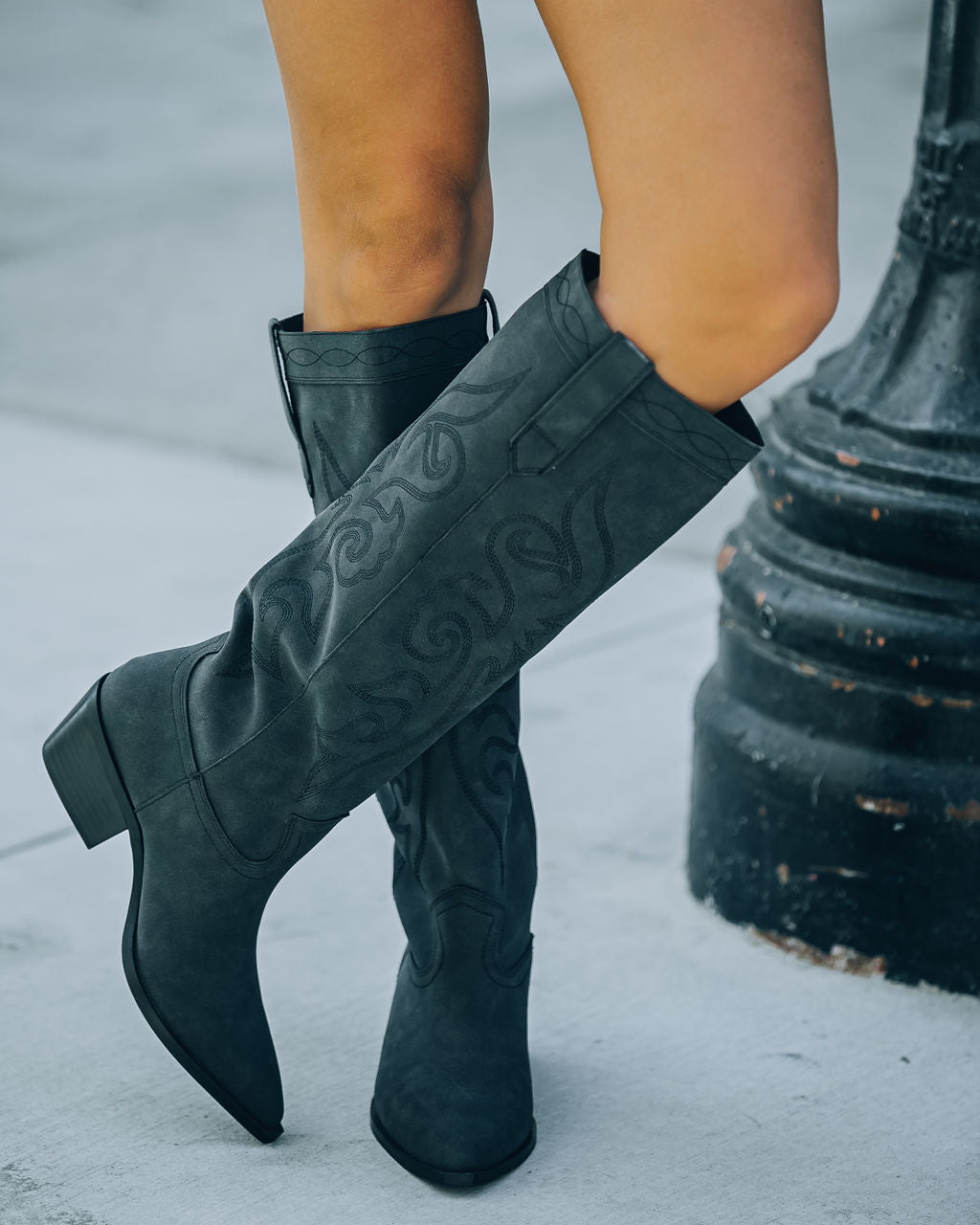 Carolina Western Faux Leather Boots - Black