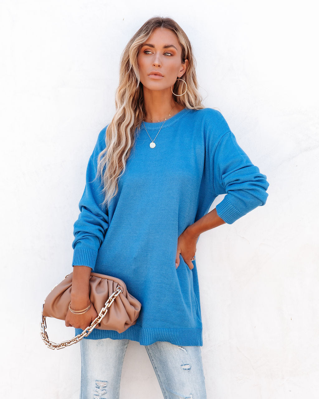 Korey Knit Oversized Pullover Sweater - Cobalt Blue - SALE