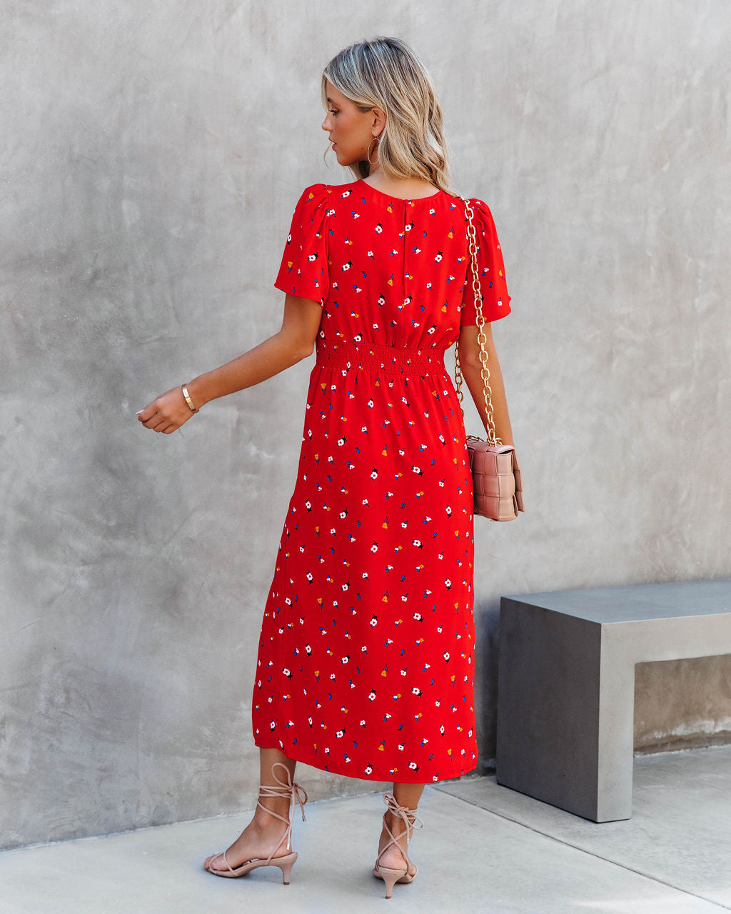 Flower Field Dates Slit Midi Dress